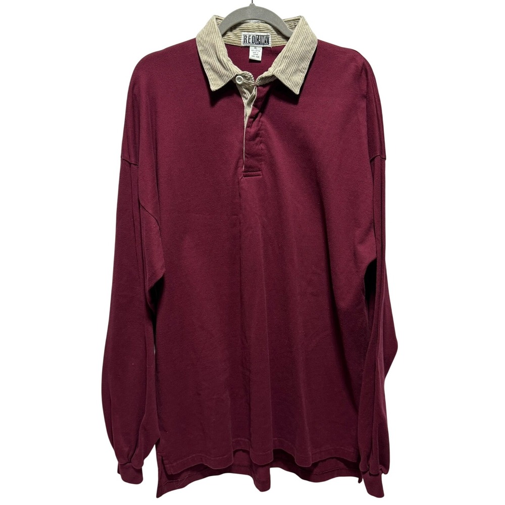 VTG Rugby LG Corduroy Collar‎ Burgundy Red Camel Cotton XL Bloke Core